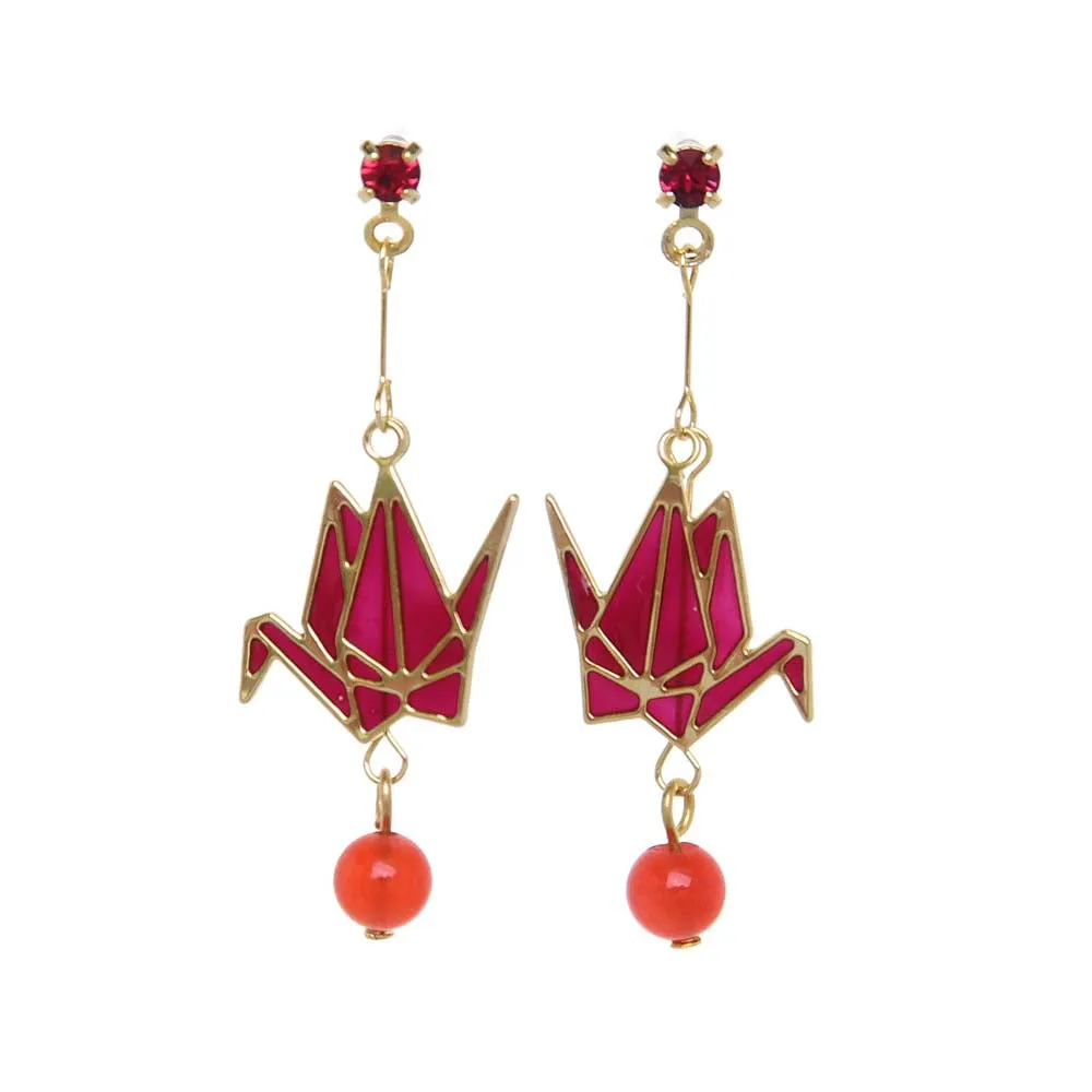 Origami Crane Drop Stone Earrings
