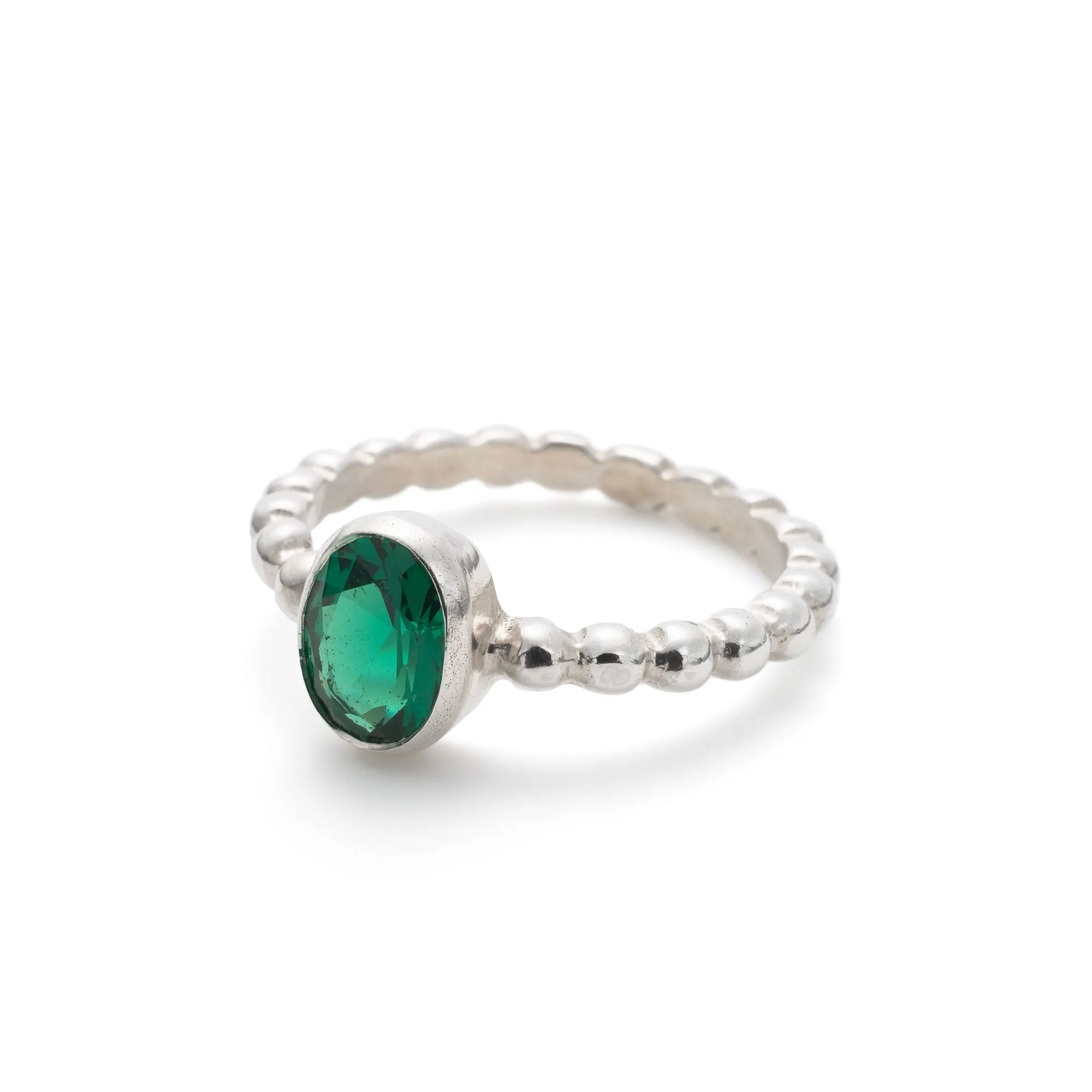 Oval Emerald Ring - Green Bezel Ring - Vintage Bubble Band