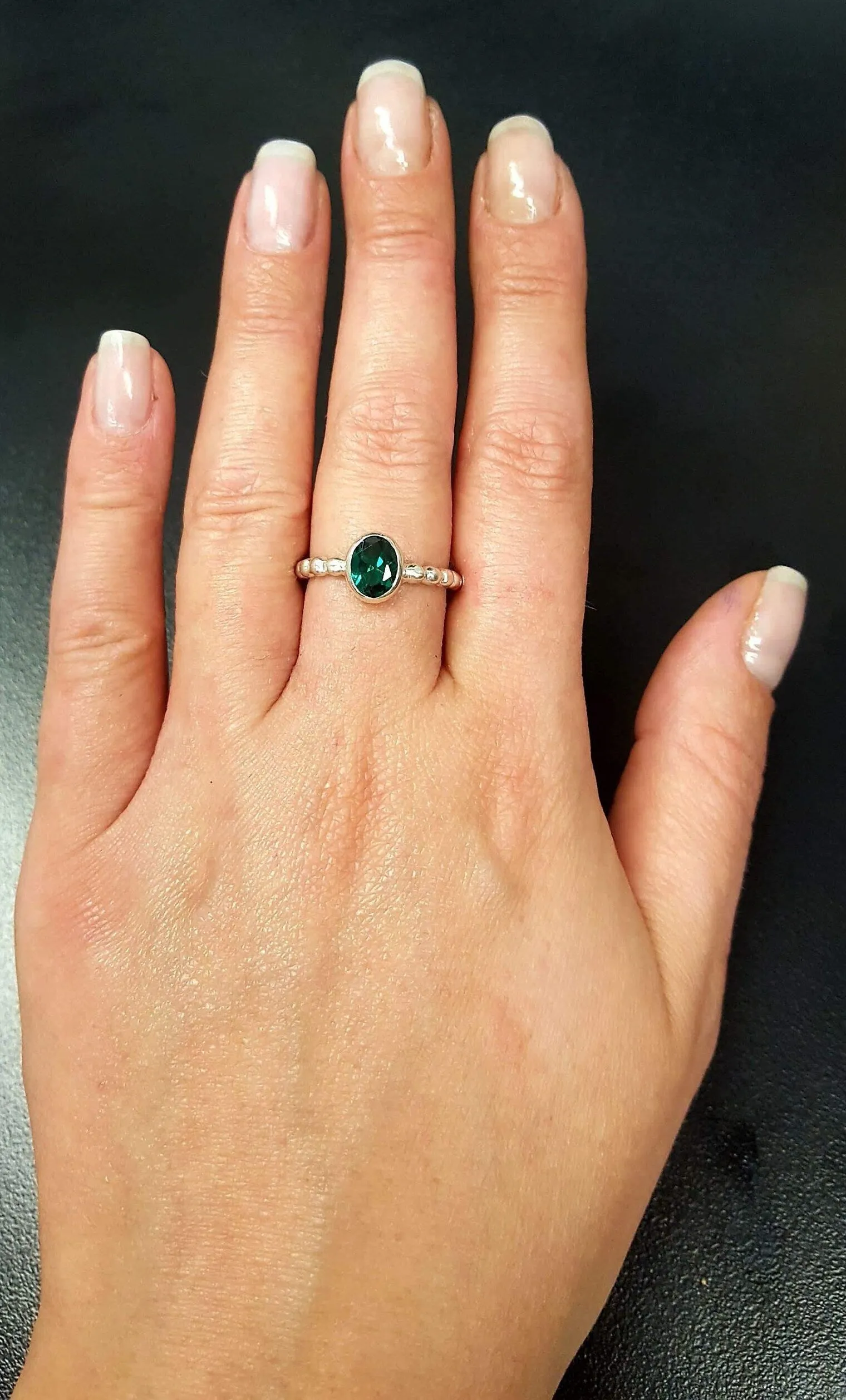 Oval Emerald Ring - Green Bezel Ring - Vintage Bubble Band