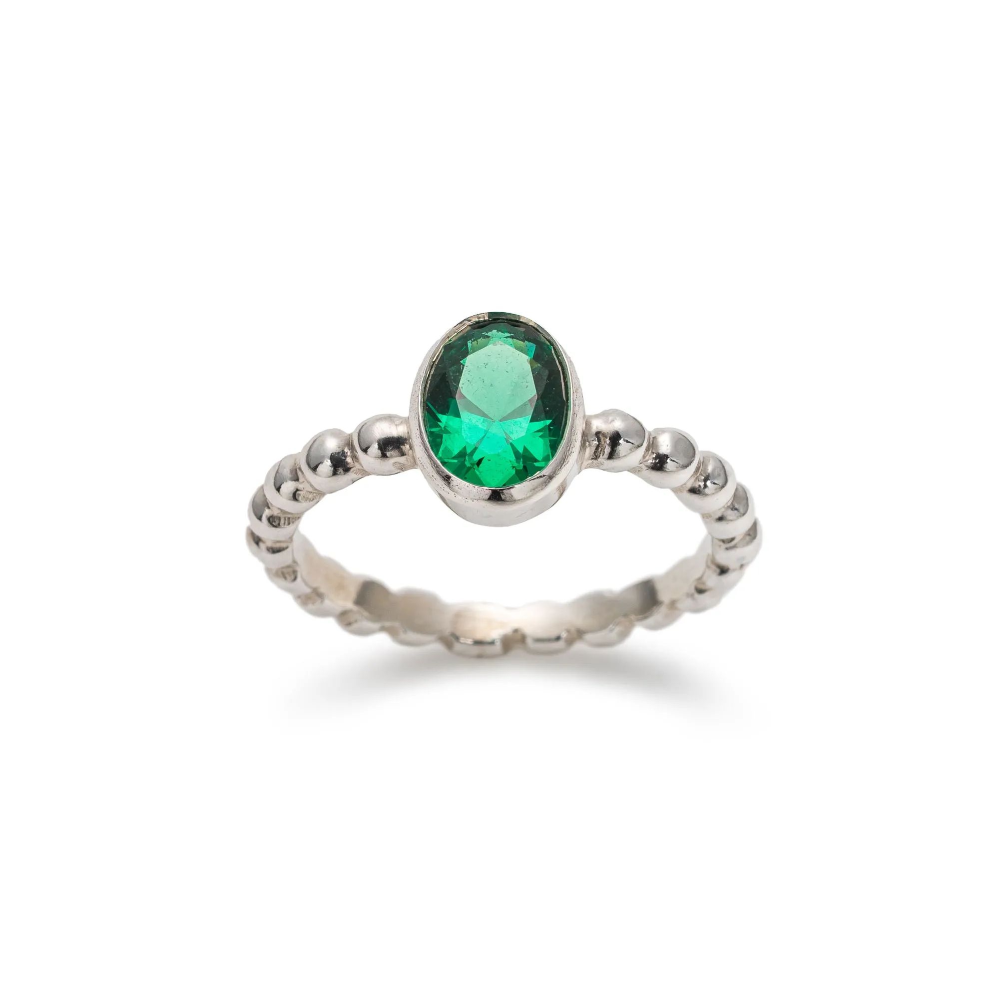 Oval Emerald Ring - Green Bezel Ring - Vintage Bubble Band