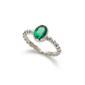 Oval Emerald Ring - Green Bezel Ring - Vintage Bubble Band