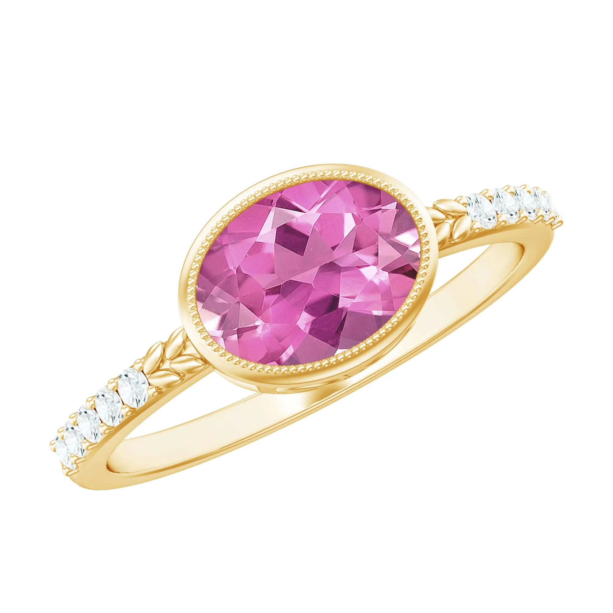 Oval Pink Tourmaline Solitaire Engagement Ring with Diamond