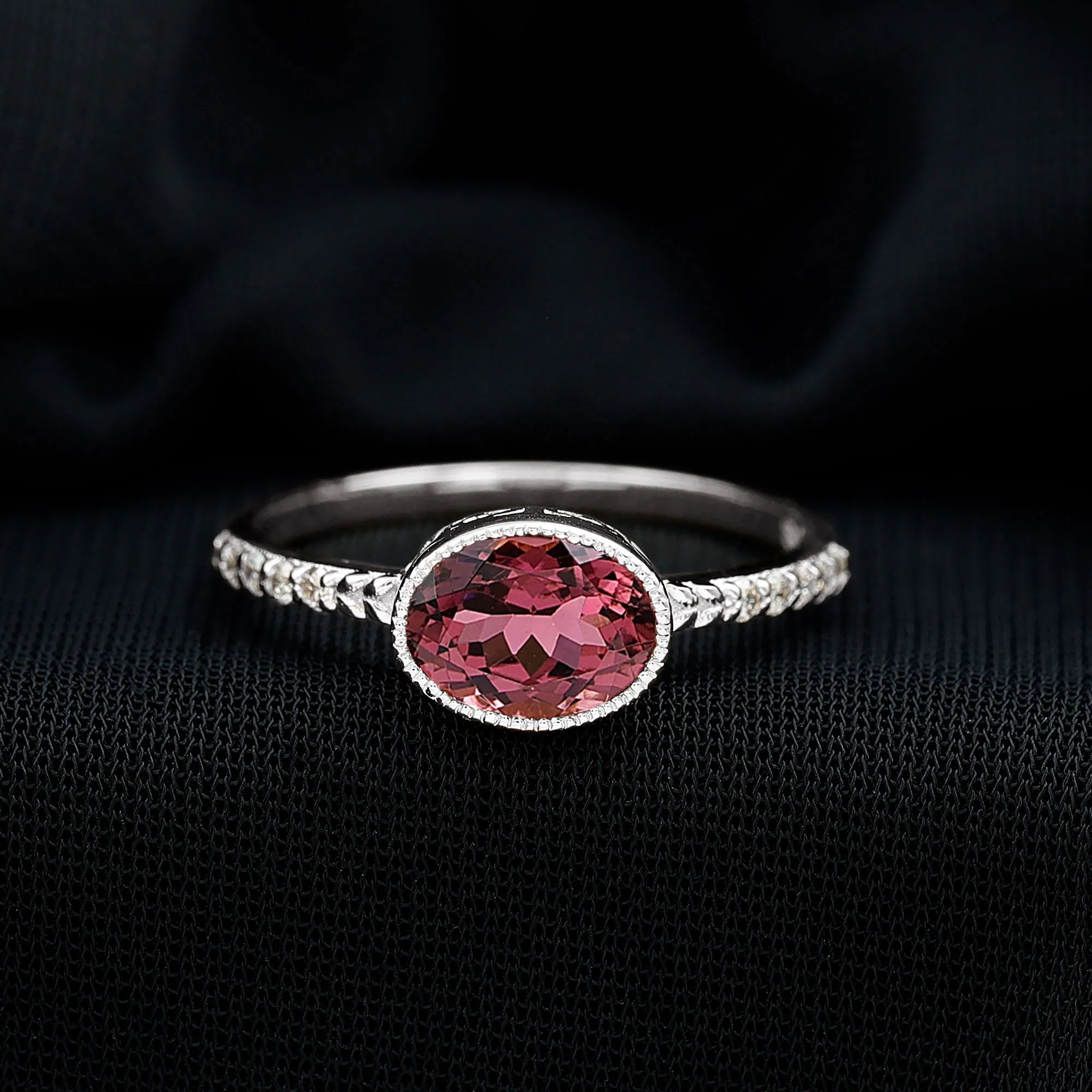 Oval Pink Tourmaline Solitaire Engagement Ring with Diamond