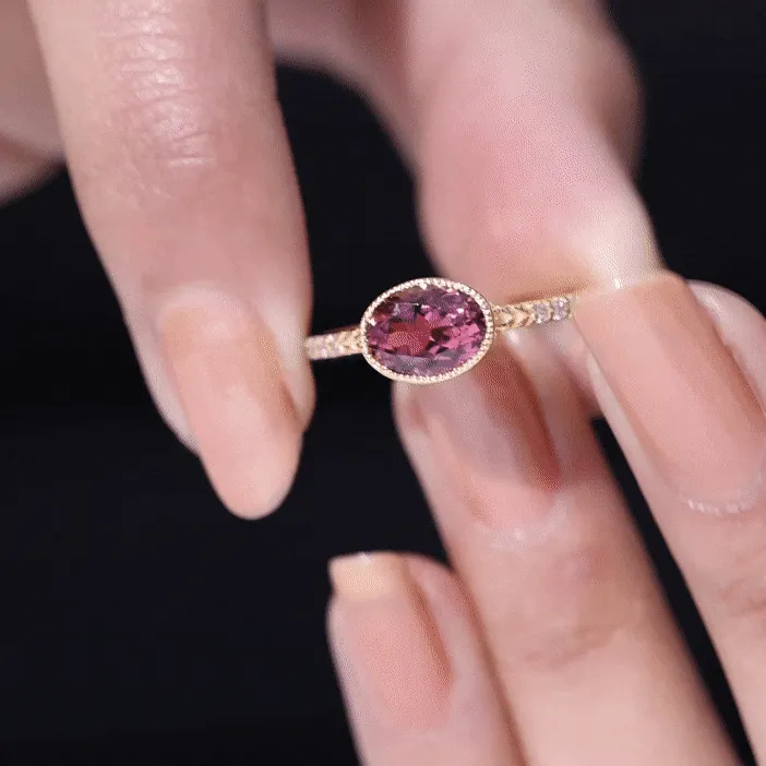 Oval Pink Tourmaline Solitaire Engagement Ring with Diamond