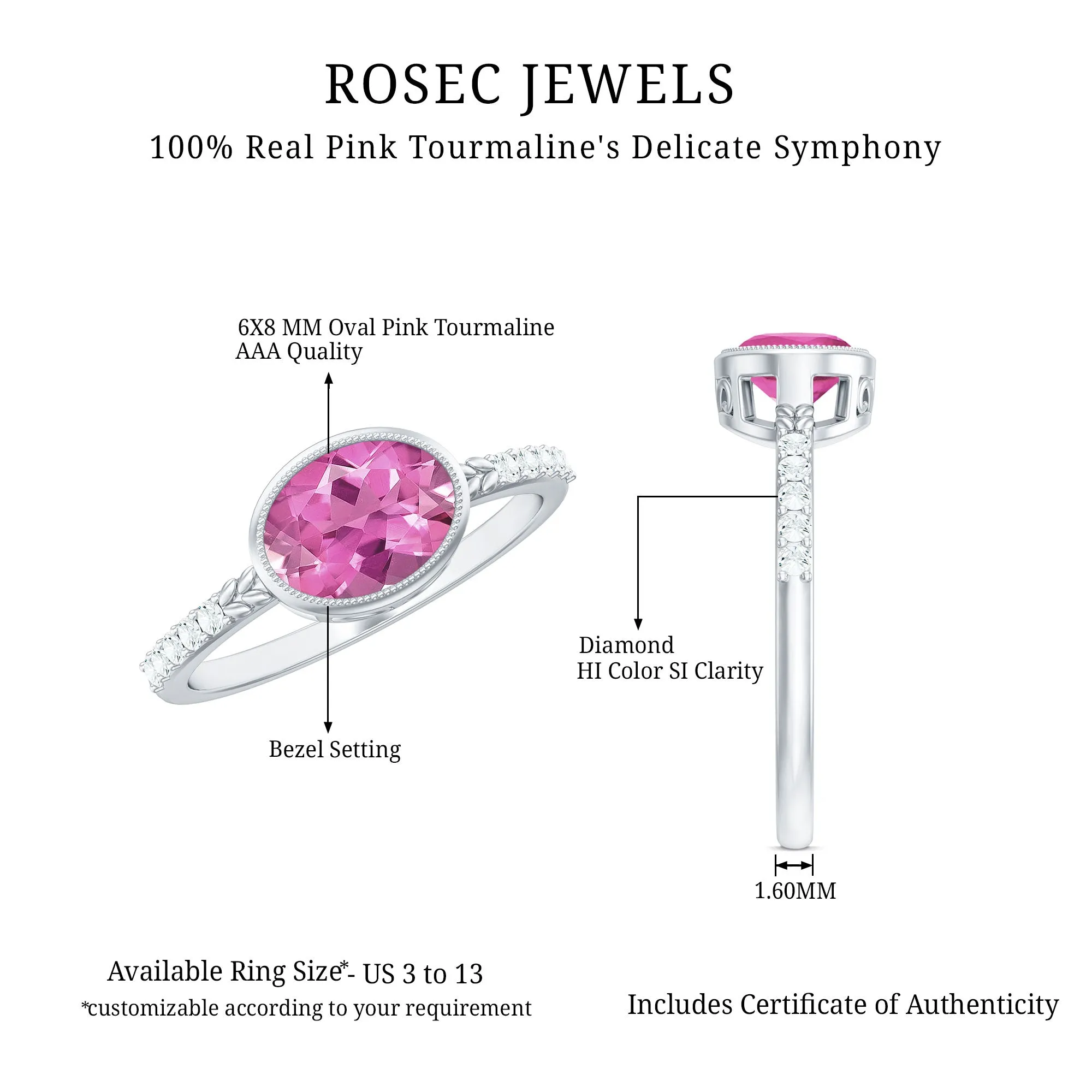 Oval Pink Tourmaline Solitaire Engagement Ring with Diamond