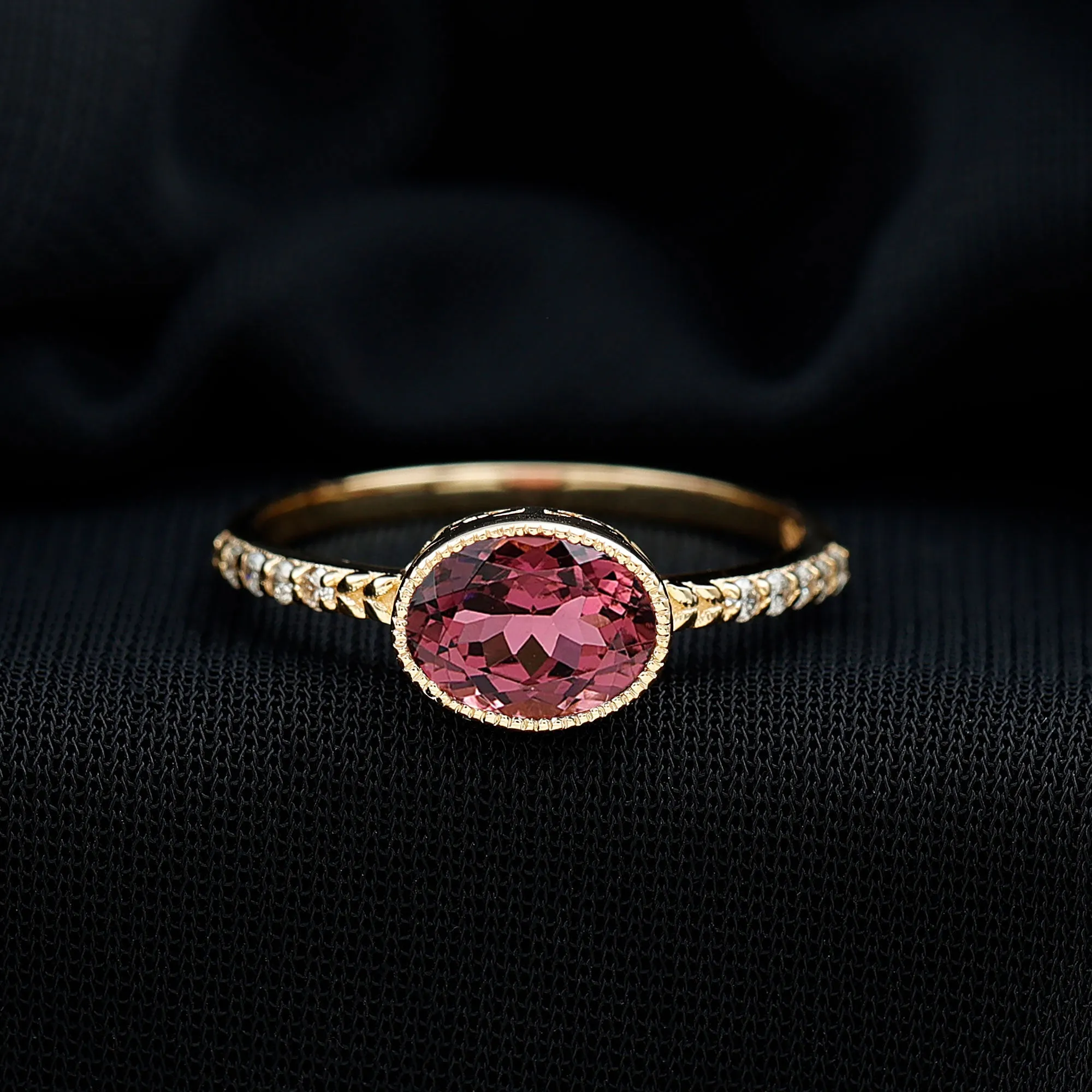 Oval Pink Tourmaline Solitaire Engagement Ring with Diamond