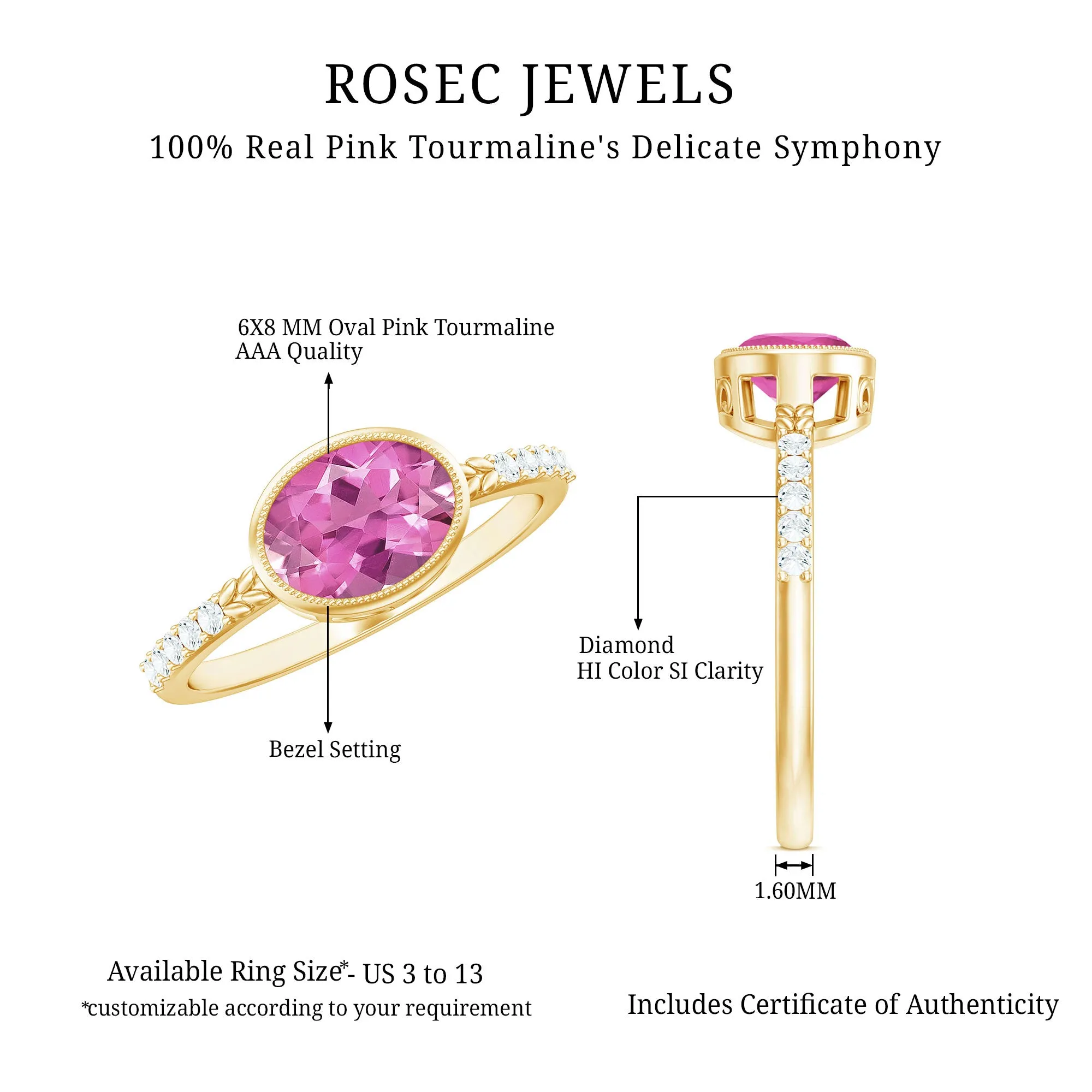 Oval Pink Tourmaline Solitaire Engagement Ring with Diamond