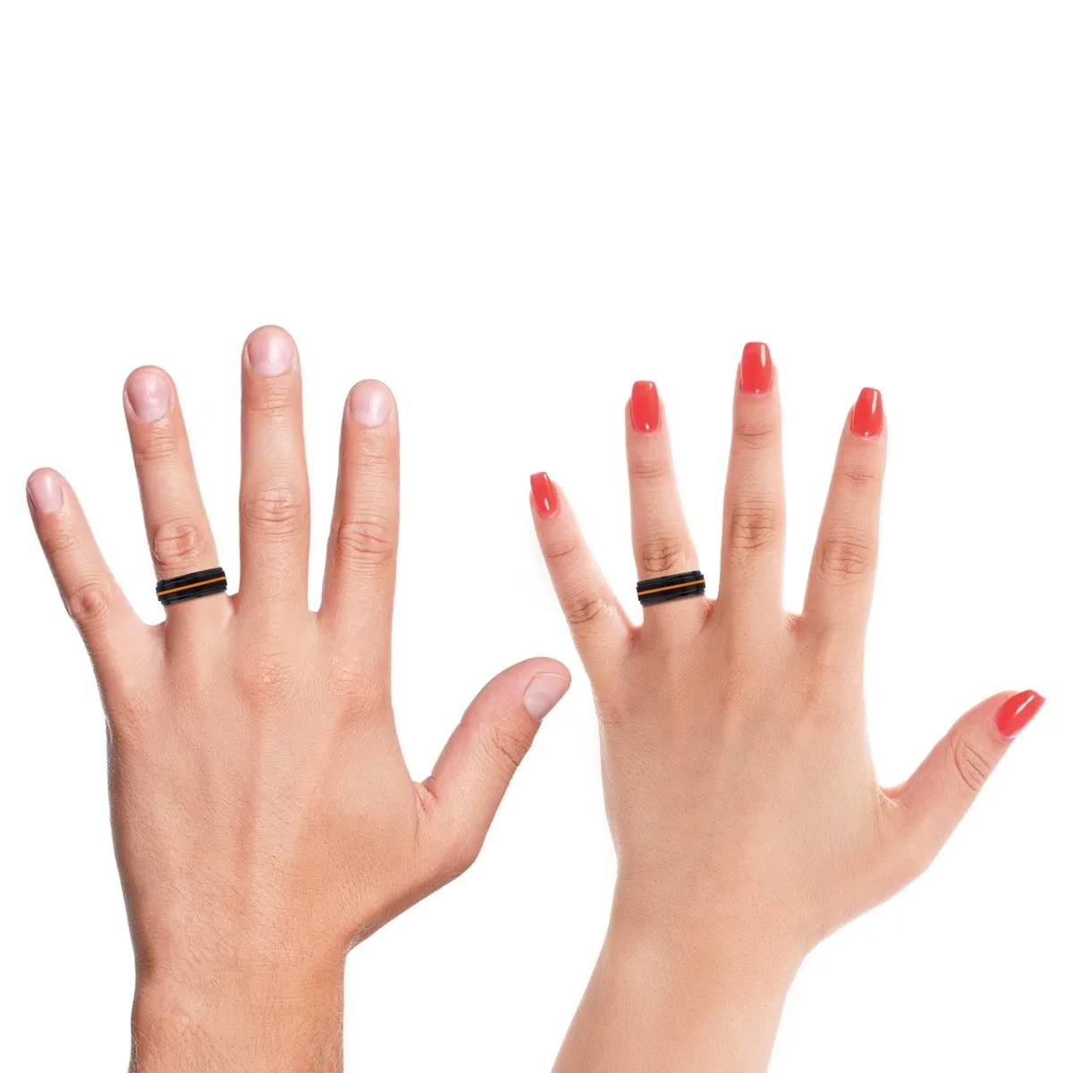 OVERLAND | Blue & Red Wood, Black Tungsten Ring, Orange Groove, Stepped Edge
