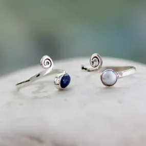 Pearl & Lapis Lazuli Toe Rings - Set of 2