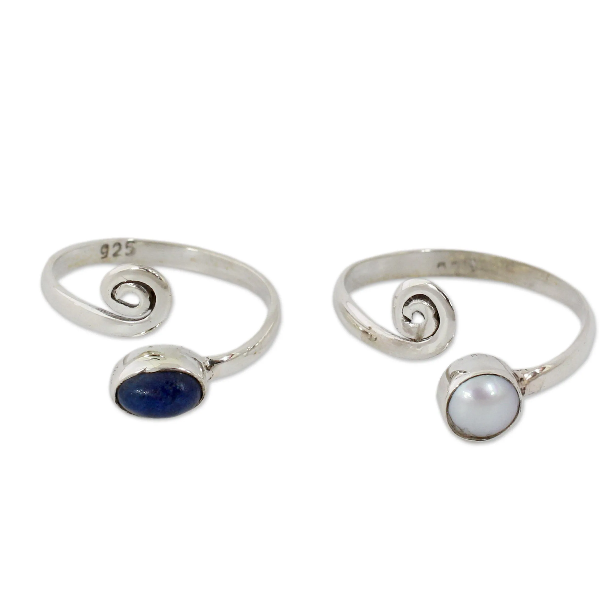 Pearl & Lapis Lazuli Toe Rings - Set of 2