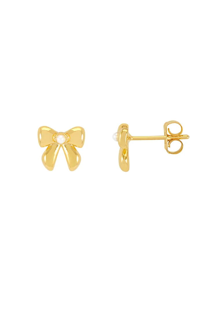 Pearl Bow Stud Earrings