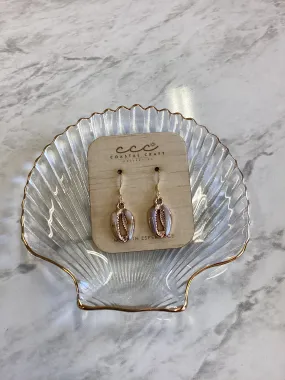 Pearl Cowrie Shell Rose Gold Rim Drop Earring