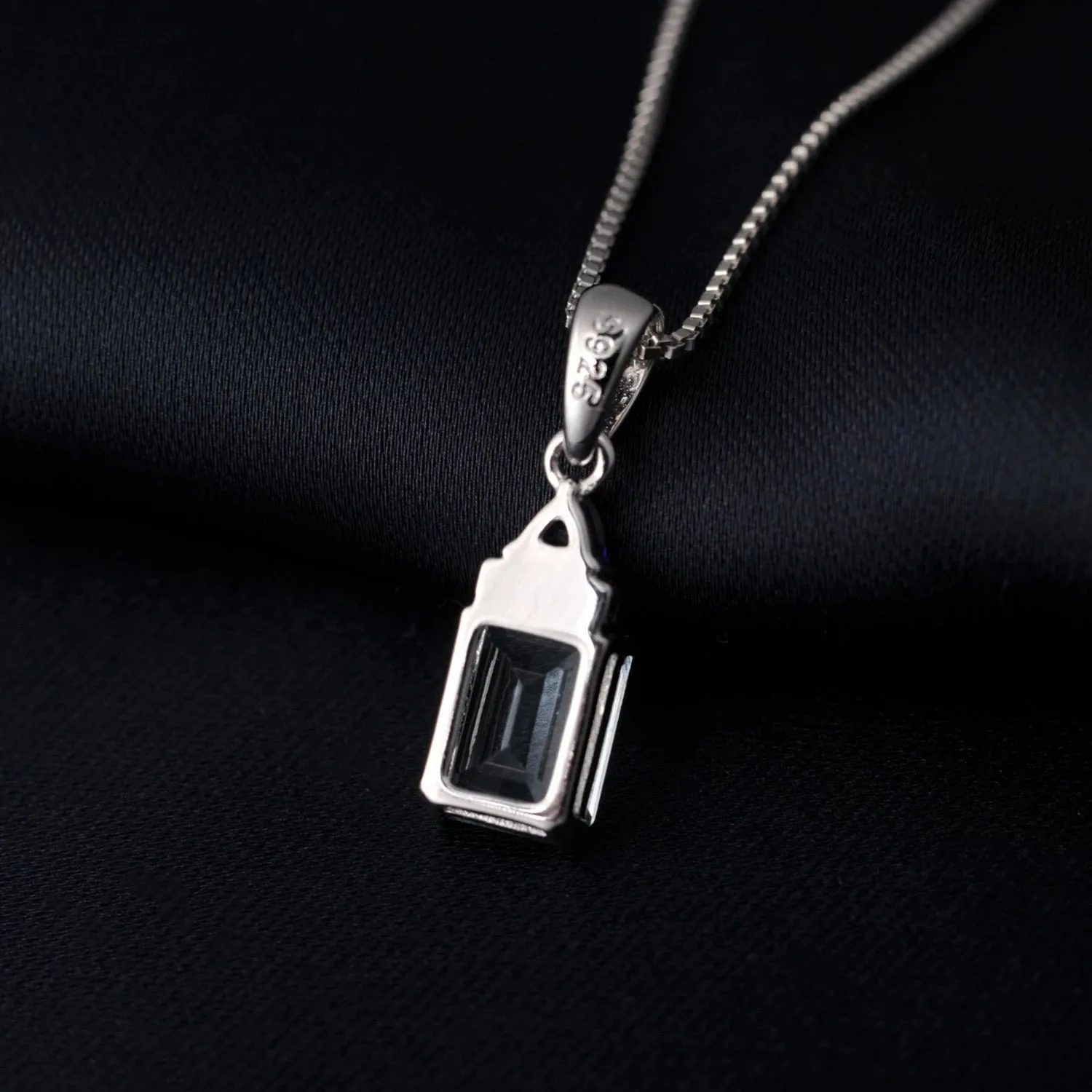 Potiy Emerald Cut Sky Blue Topaz Created Sapphire 925 Sterling Silver Pendant Necklace for Woman Without Chain Daily Jewelry
