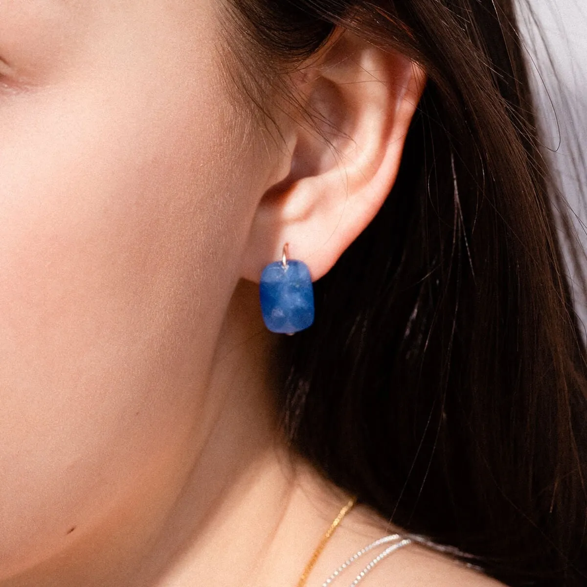 Quartz Denim Blue Gemstone Drop Earrings