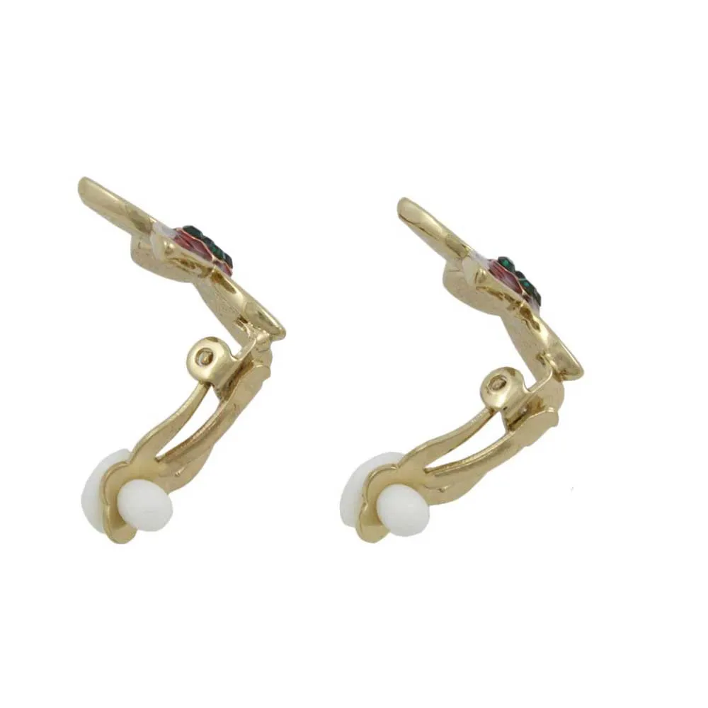 Red and Green Christmas Poinsettia Clip Earring - XE731C
