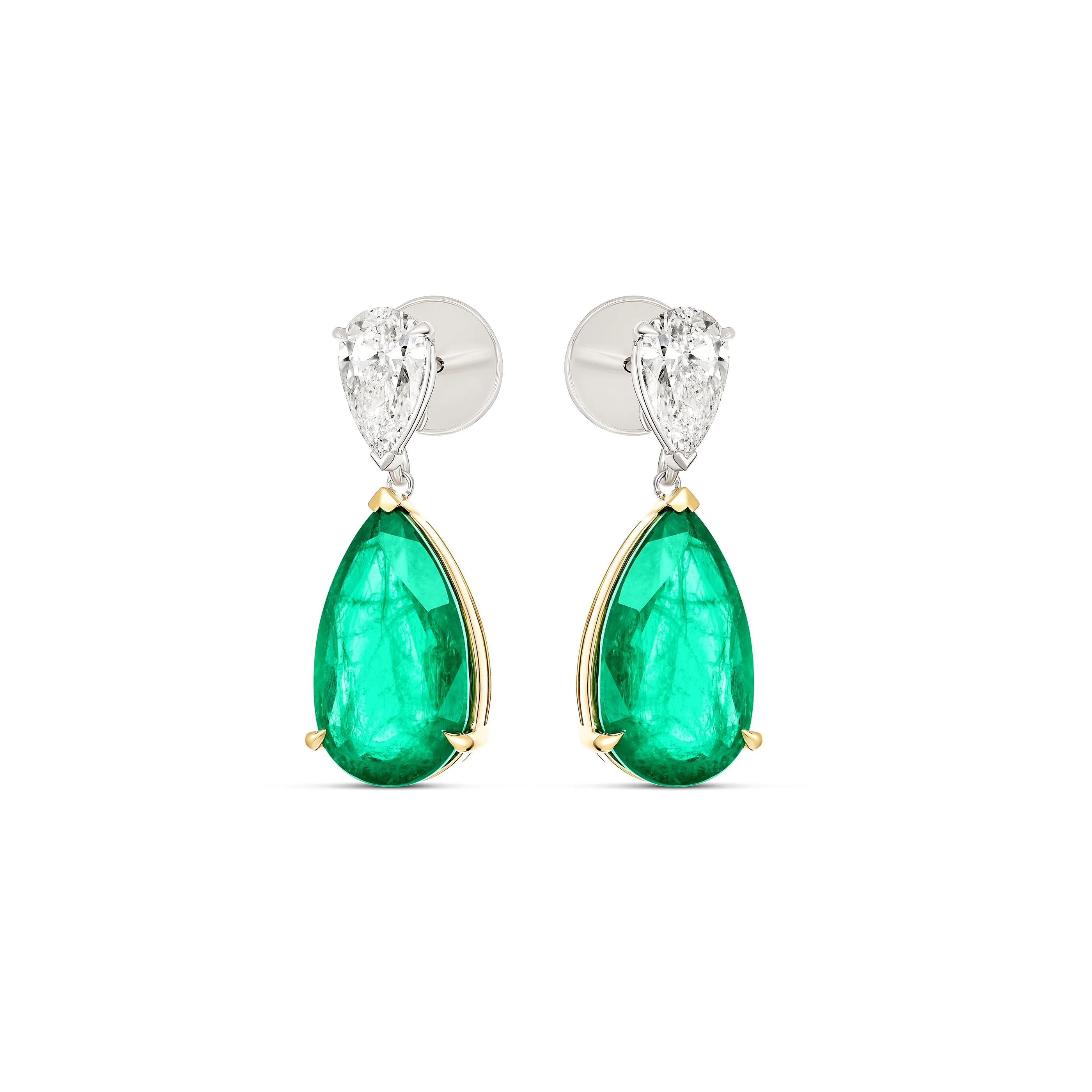 Riviera Cannes Pear Cut Emerald and Diamond Drop Earrings