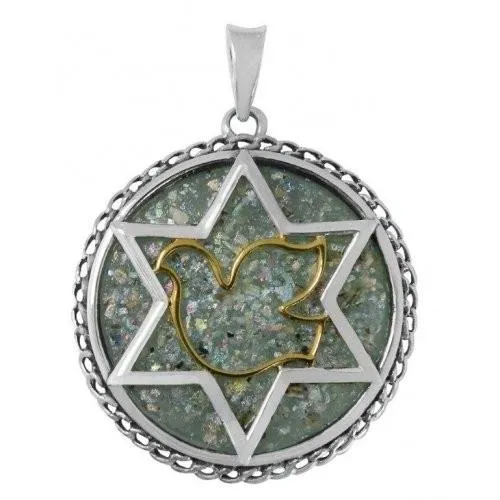 Roman Glass Star & Gold Peace Dove Pendant