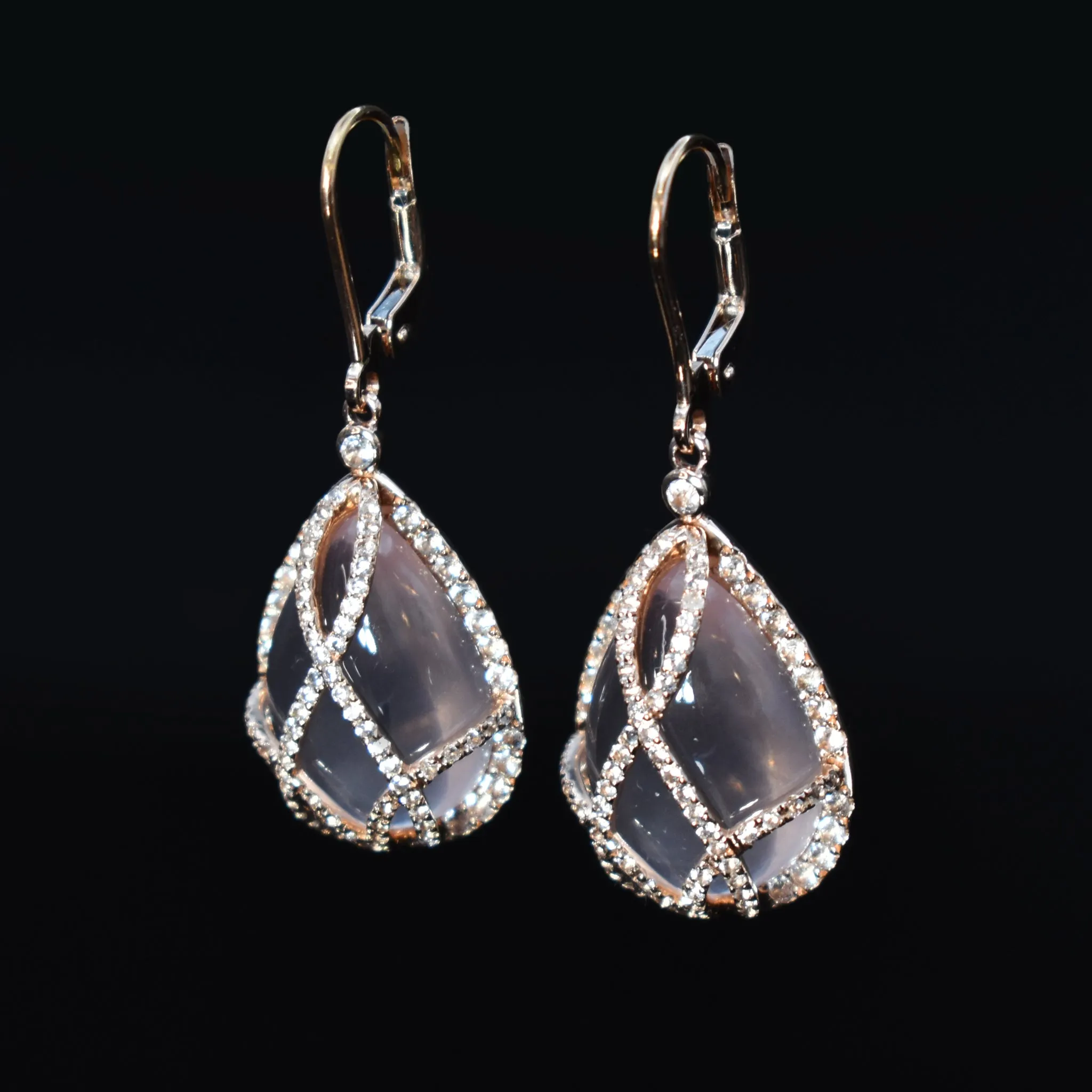 Rose Quartz Drop Earrings in 14K Rose Gold