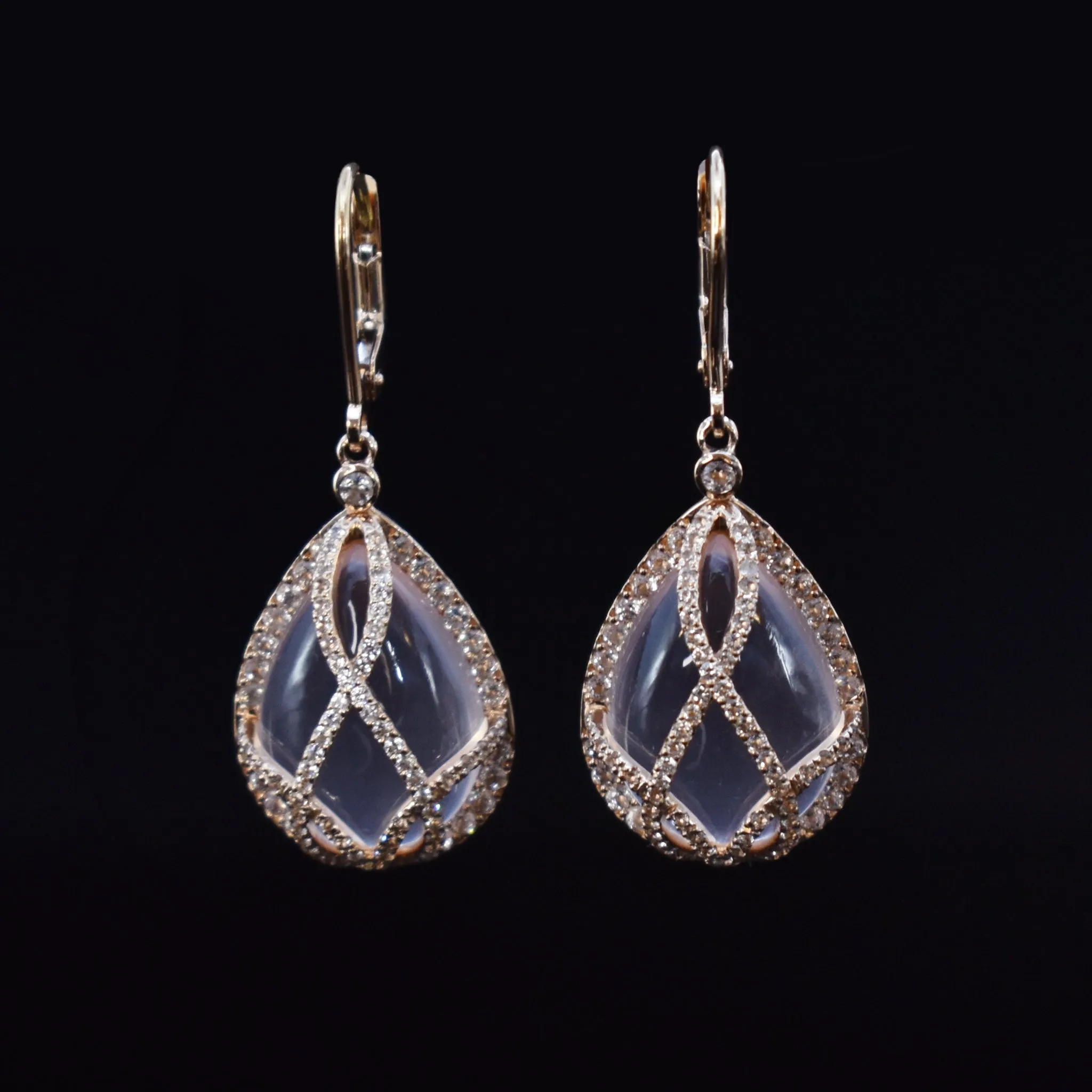 Rose Quartz Drop Earrings in 14K Rose Gold