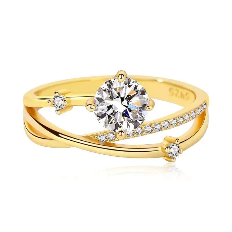 Round Cut 0.8 Carat Moissanite Ring 925 Sterling Silver Yellow Color Woman Engagement Gift