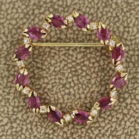 Ruby Diamond Gold Wreath Pin-Brooch