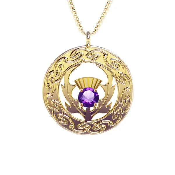 Scottish Thistle Celtic Flow Amethyst Pendant