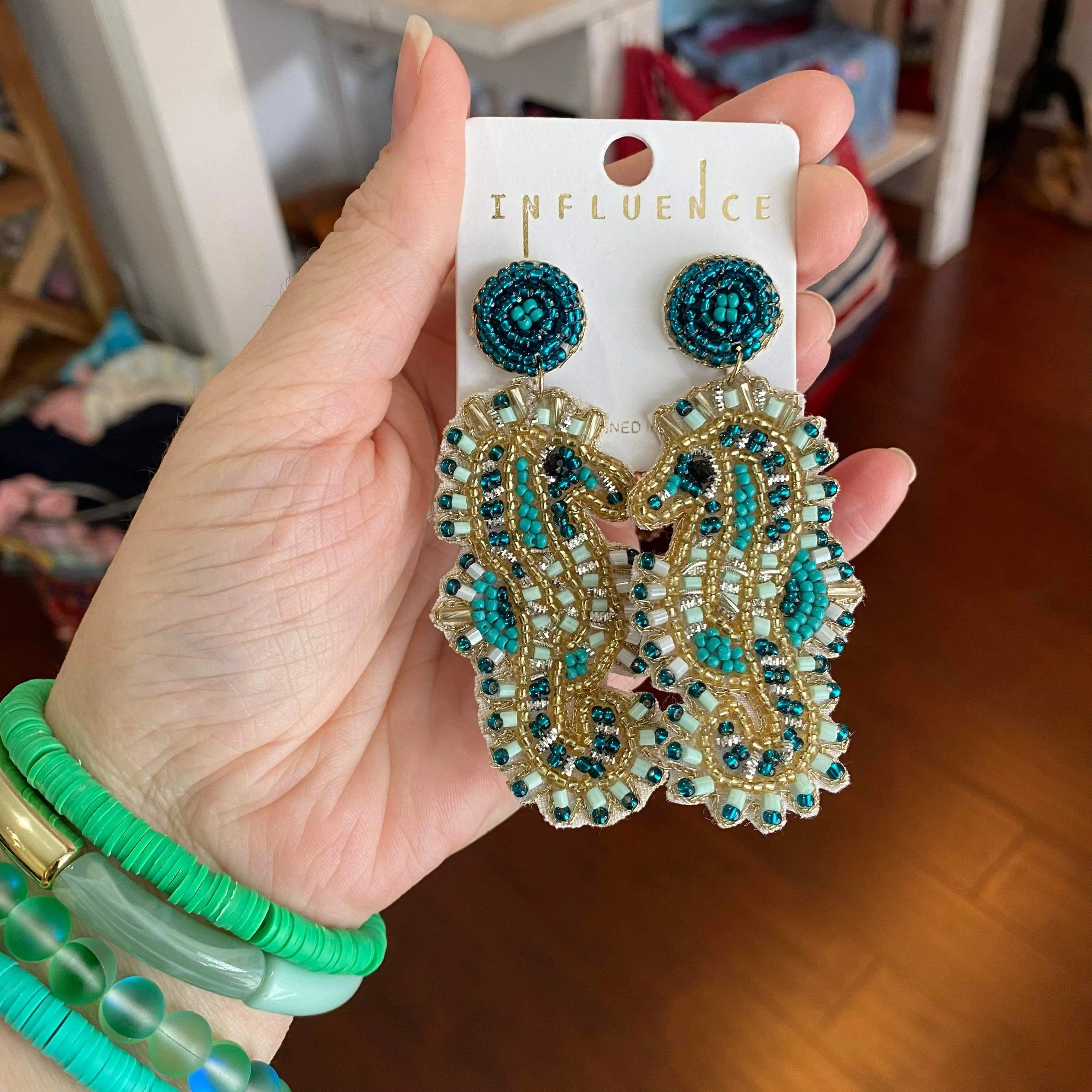 seahorse seed bead earrings