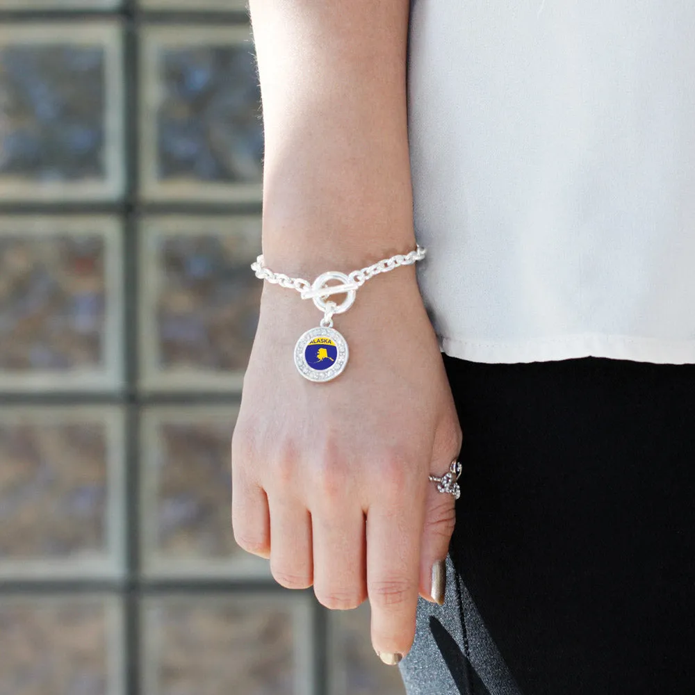 Silver Alaska Outline Circle Charm Toggle Bracelet