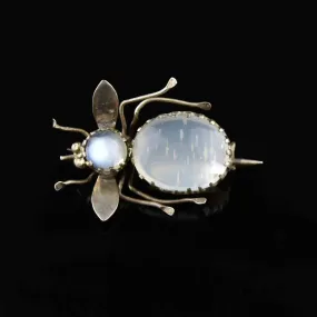 Silver Art Deco Moonstone Bee Brooch