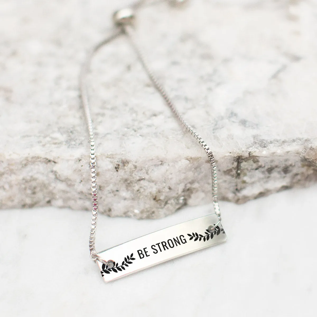 Silver Be Strong - Joshua 1:9 Adjustable Bar Bracelet