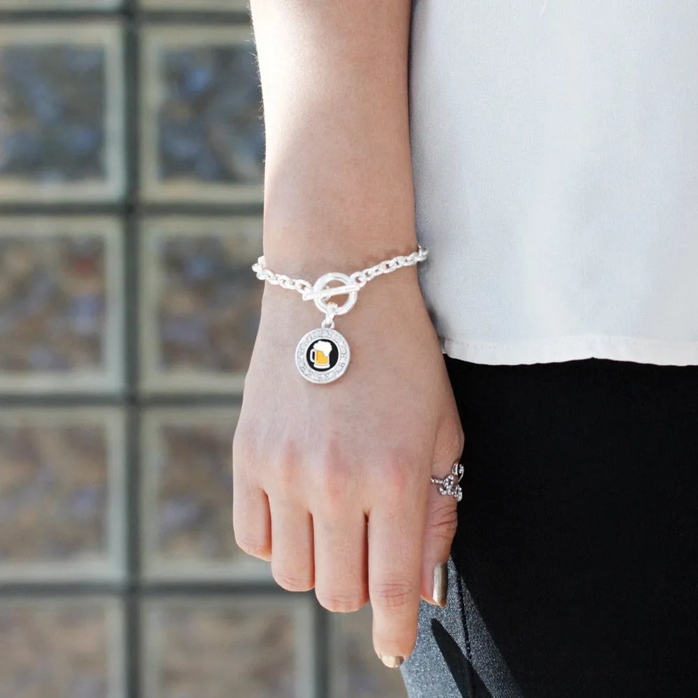 Silver Beer Lovers Circle Charm Toggle Bracelet