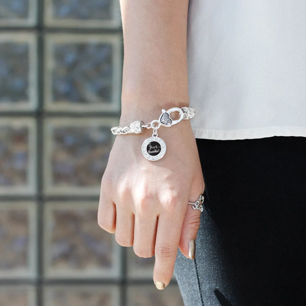 Silver Give Thanks Circle Charm Braided Bracelet