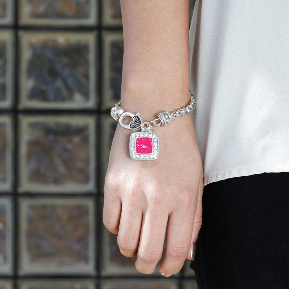 Silver Heart Best Square Charm Braided Bracelet