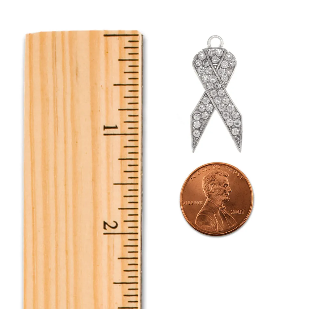 Silver Hope Clear Awareness Ribbon Charm Toggle Bracelet