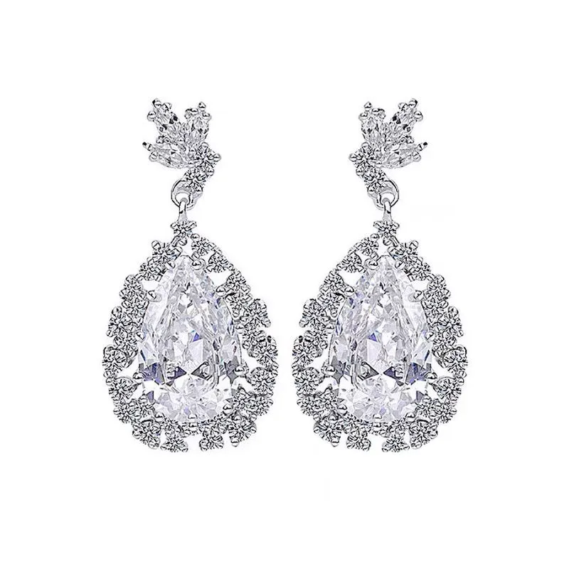Silver large waterdrop Rhinestone Earring