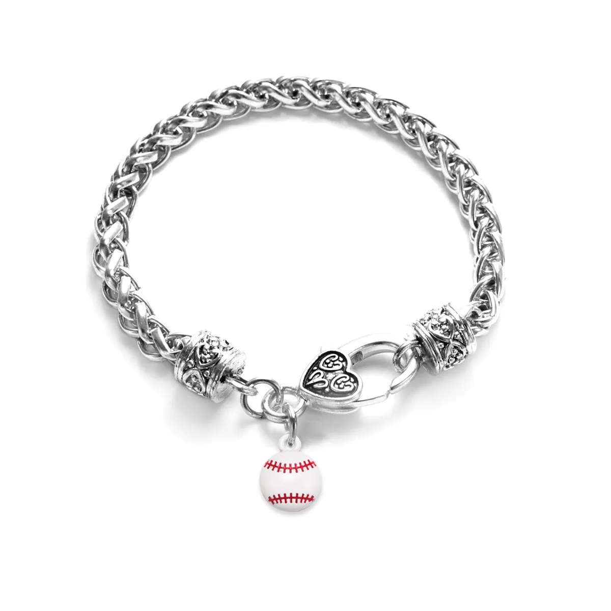 Silver Petite Baseball Charm Braided Bracelet