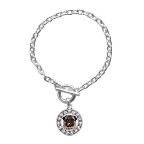 Silver Pug Face Circle Charm Toggle Bracelet