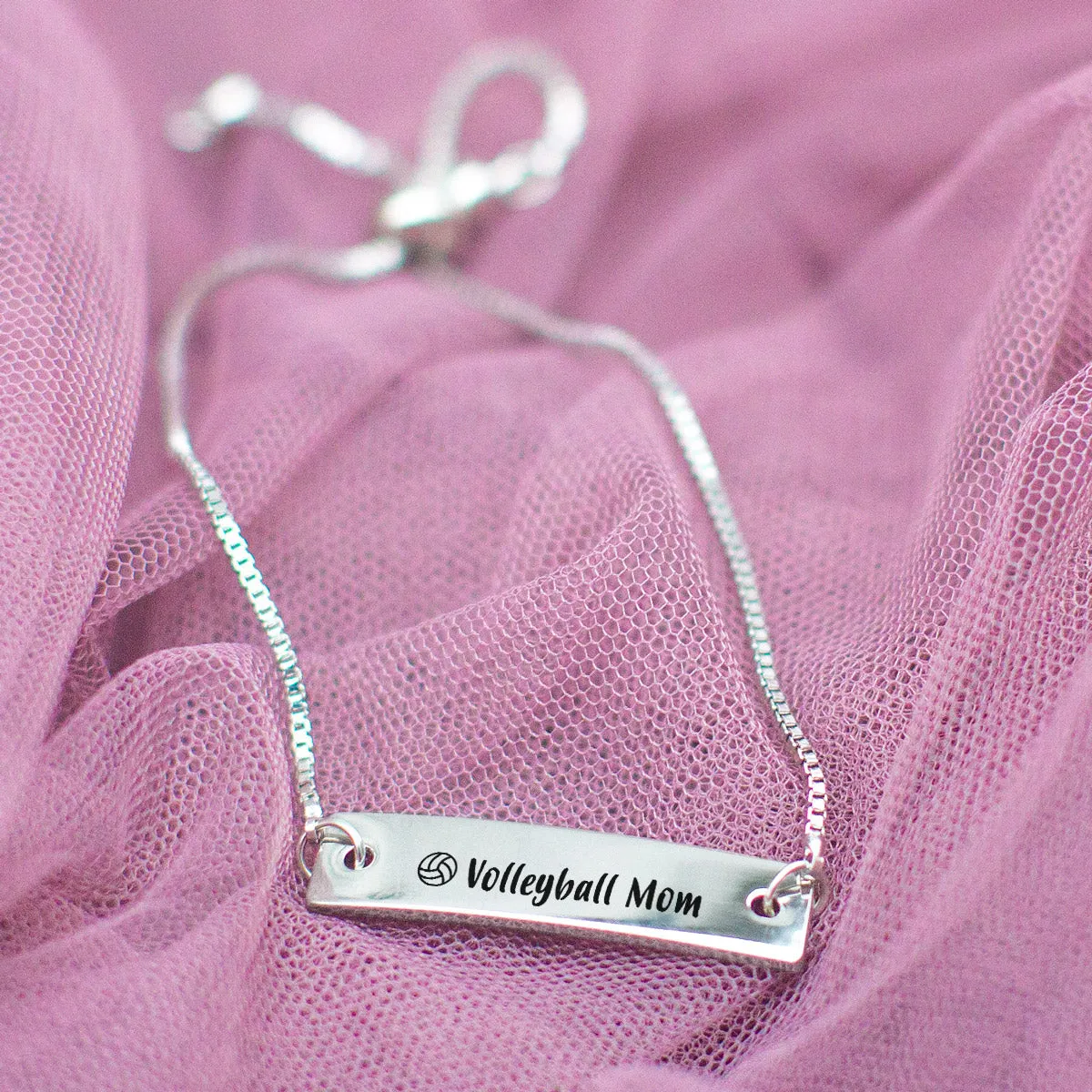 Silver Volleyball Mom Adjustable Bar Bracelet