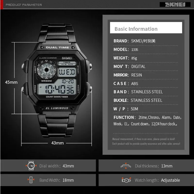 SKMEI 1335 Excellent Dual Time Watch Mens w/ 50m Waterproof