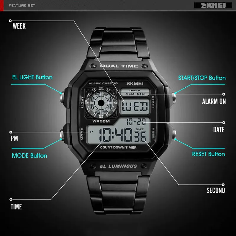 SKMEI 1335 Excellent Dual Time Watch Mens w/ 50m Waterproof