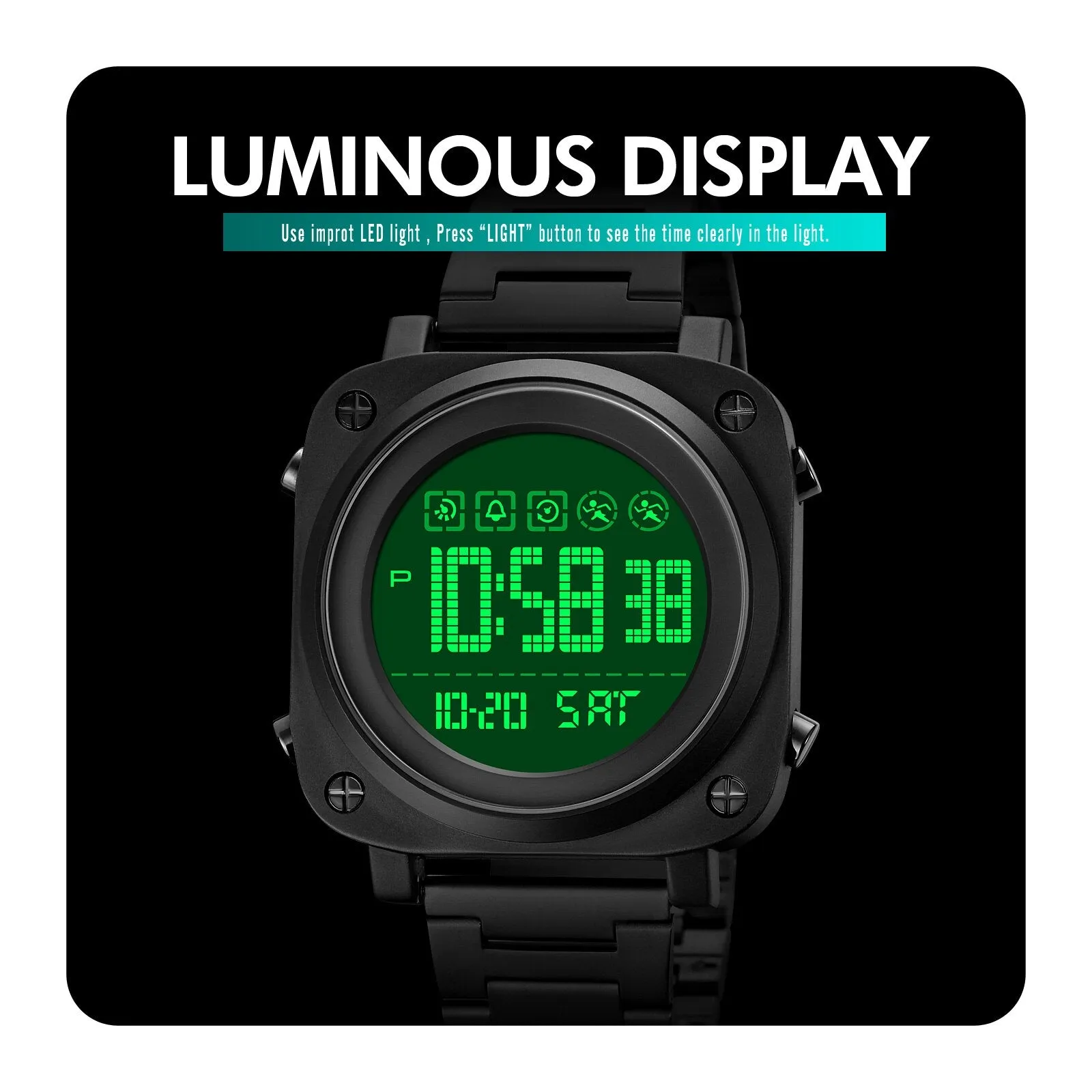 SKMEI 1726 LED Square Watch Mens w/ 30m Waterproof & Luminous