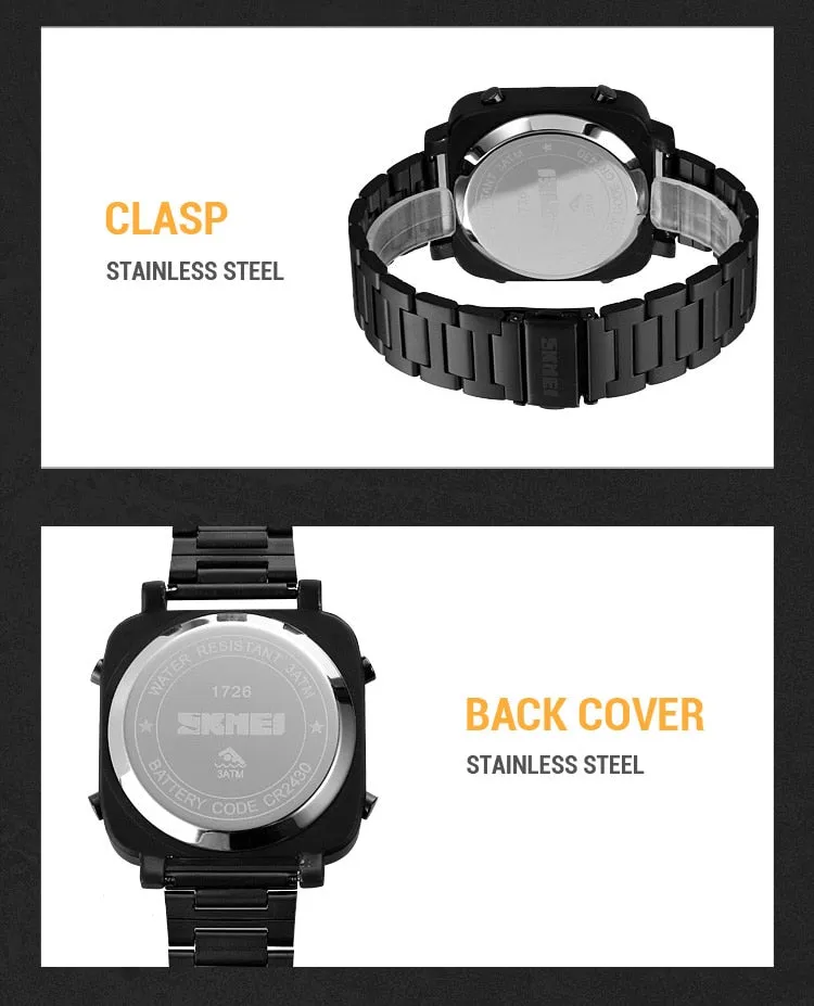 SKMEI 1726 LED Square Watch Mens w/ 30m Waterproof & Luminous