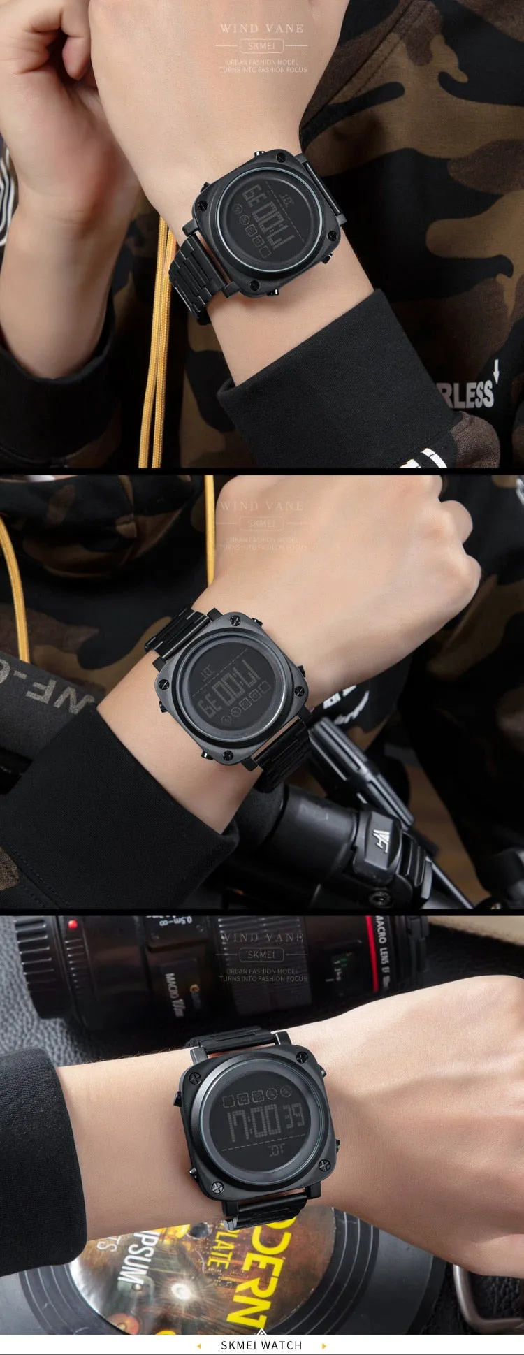 SKMEI 1726 LED Square Watch Mens w/ 30m Waterproof & Luminous