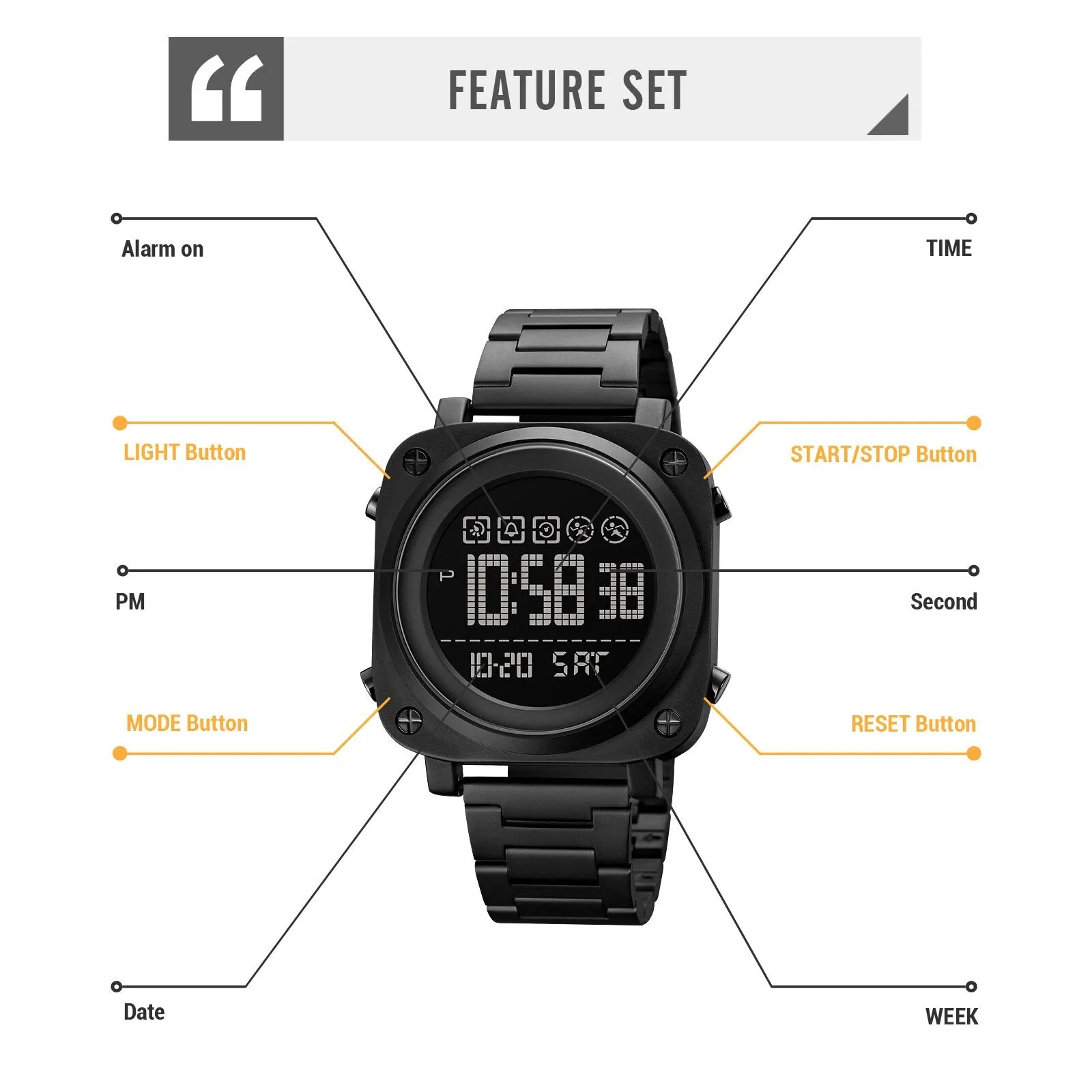 SKMEI 1726 LED Square Watch Mens w/ 30m Waterproof & Luminous