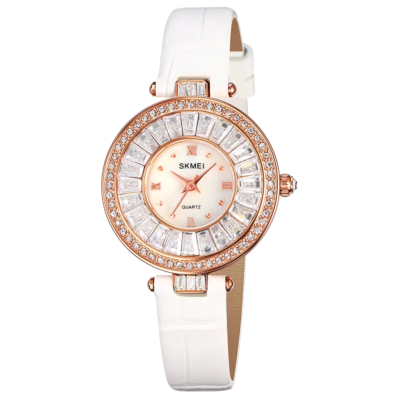 SKMEI 2009 Diamond Wrist Watch for Women w/ Leather Strap