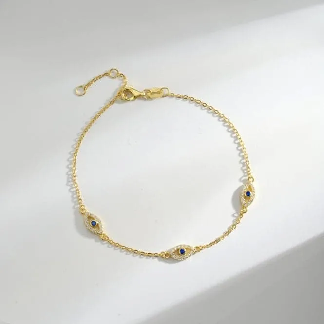Sterling Silver Gold Plated Evil Eye Bracelet ERLB052