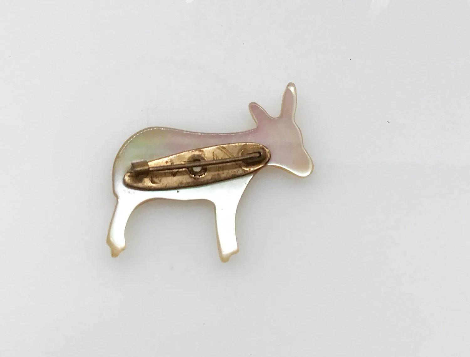 Sweet Vintage Mother of Pearl Donkey Brooch