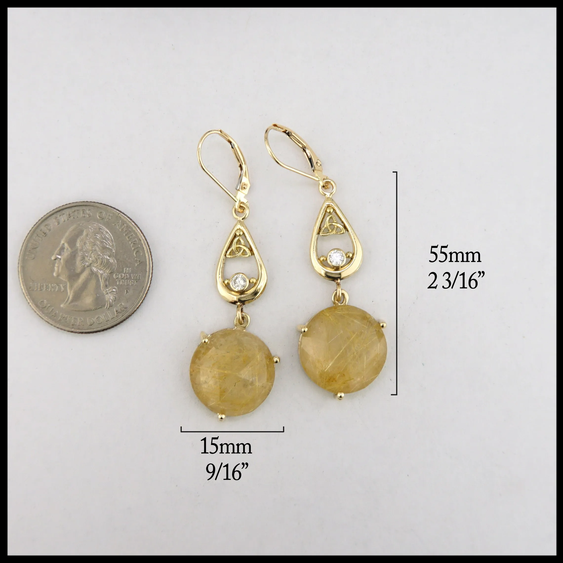 Tear Drop Earrings with Rutilated Quartz