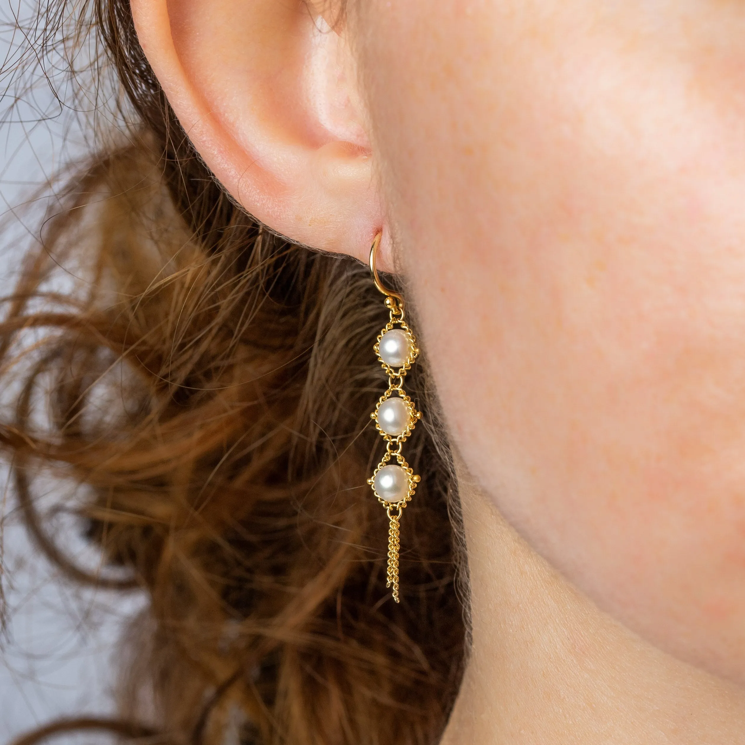 Textile Trio Earrings in Pearl
