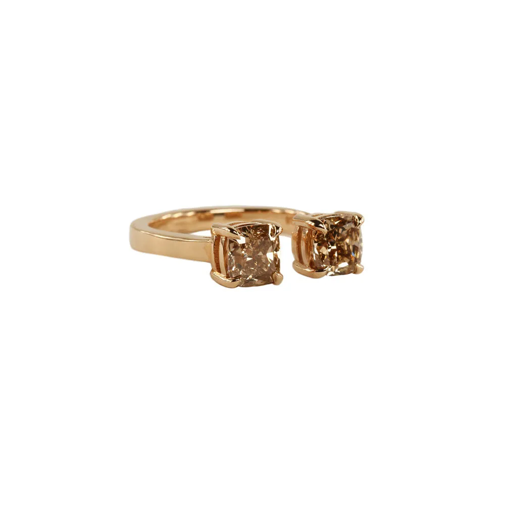 Two Stone Champagne Cushion Ring